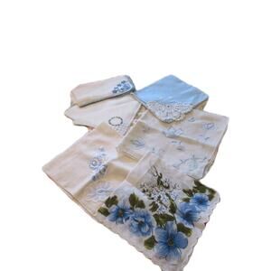 Lot Of 7 VTG Women's Hankies Blue and White Assorted Prints and Sizes
